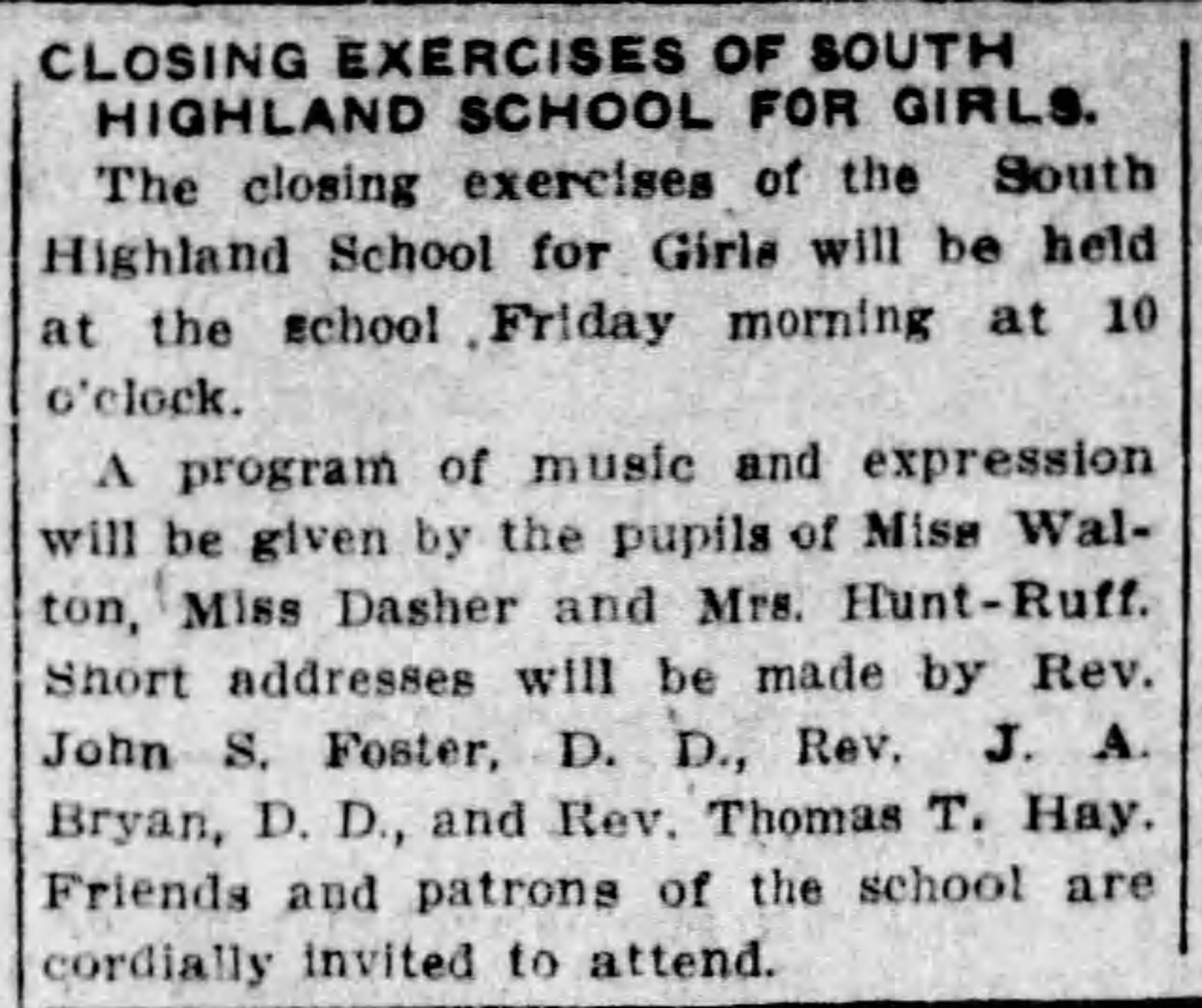 Closing Exercises of South Highland School for Girls